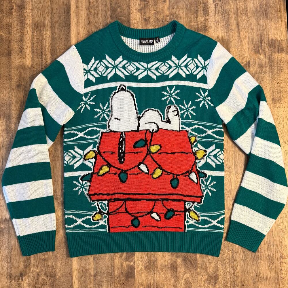 Snoopy Ugly Christmas Sweater Dog House Peanuts Holiday Lights Unisex Small - Picture 8 of 8